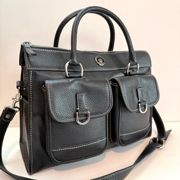 DOONEY & BOURKE Black Leather Double Pocket Tote Women's Satchel Shoulder Bag - Picture 2 of 11